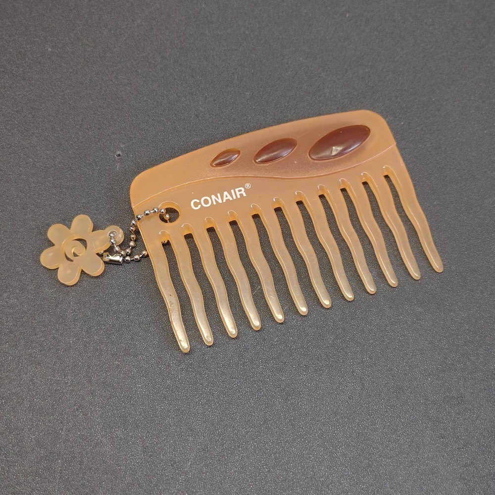 y2k Conair Hair Comb Women Amber (Vintage Flower Keychain Wide Tooth Detangler)